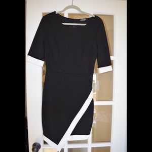 Fitted Fashion Nova Asymmetrical Black/White Dress